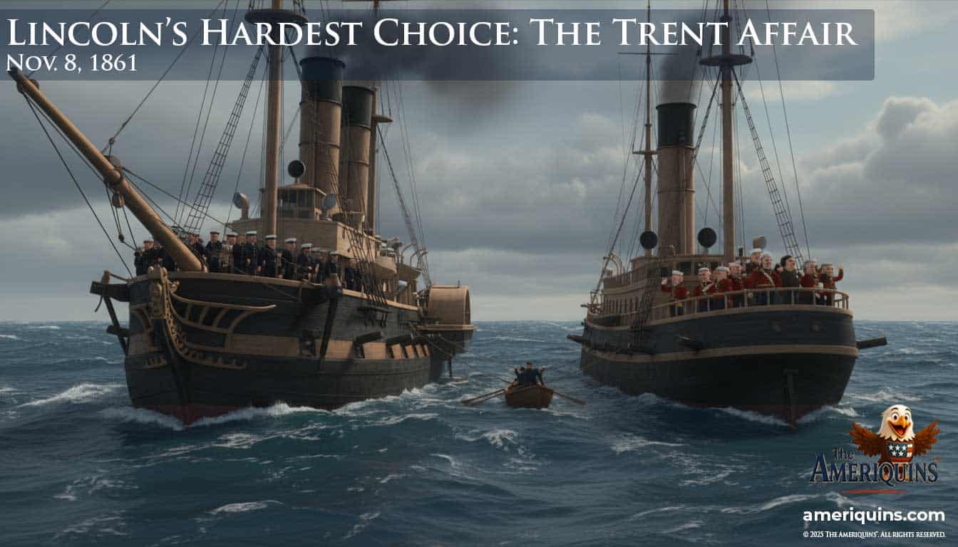 Image depicting the Trent Affair, which almost caused President Lincoln a second major war.