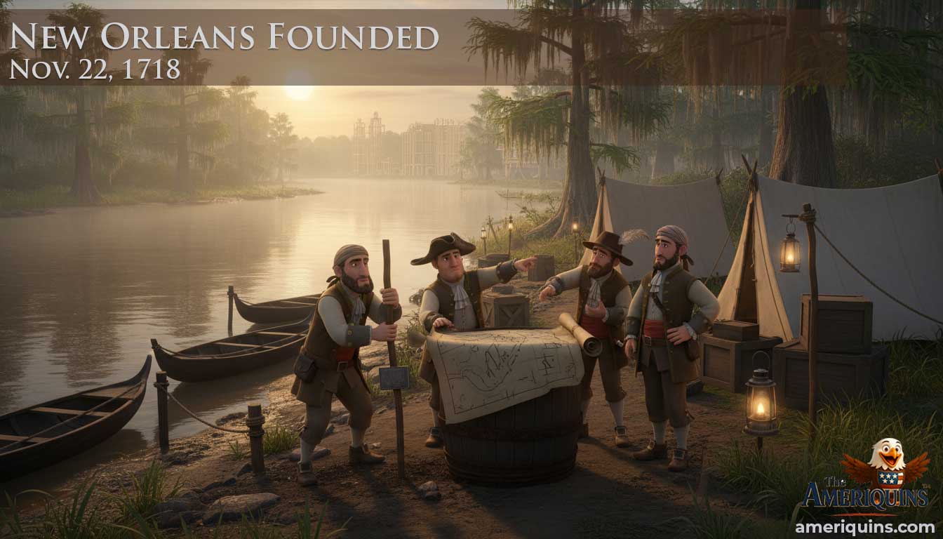 Image of New Orleans planners who founded New Orleans on this day, Nov. 22, 1718.
