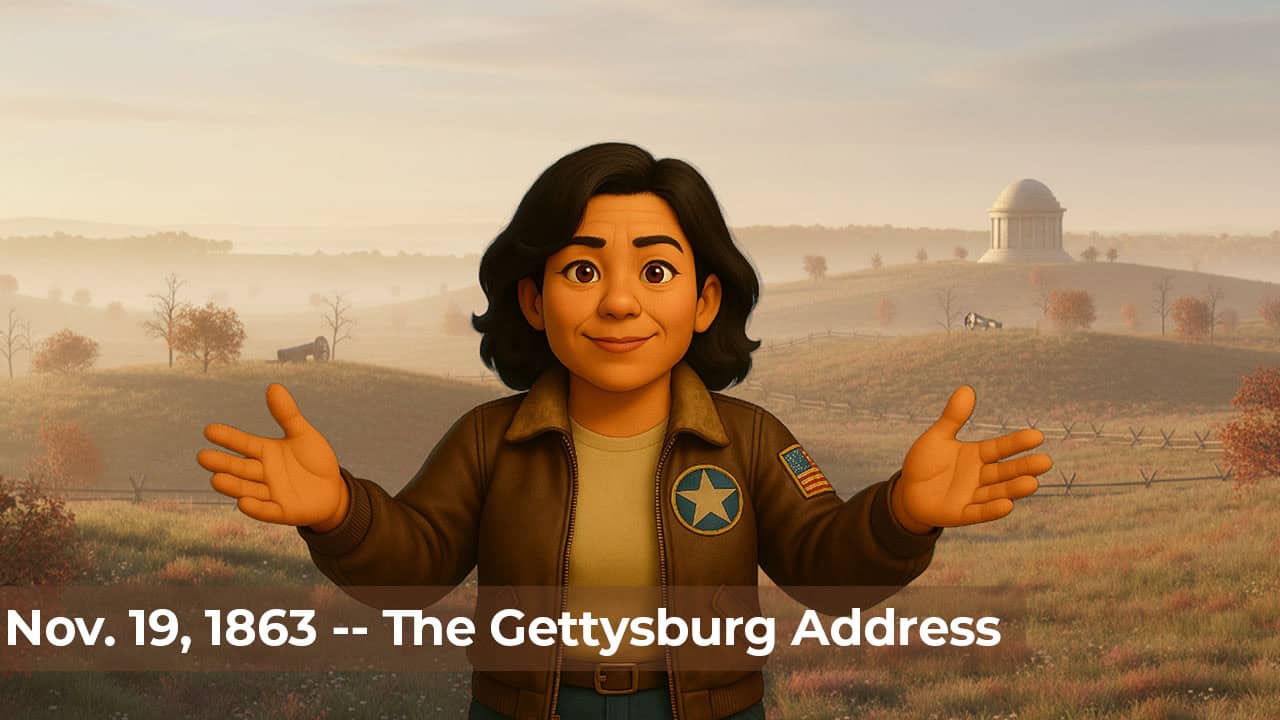 Ameriquin Valentina Cruz takess us back in time to the Gettysburg Address by President Lincoln Nov. 19, 1863.