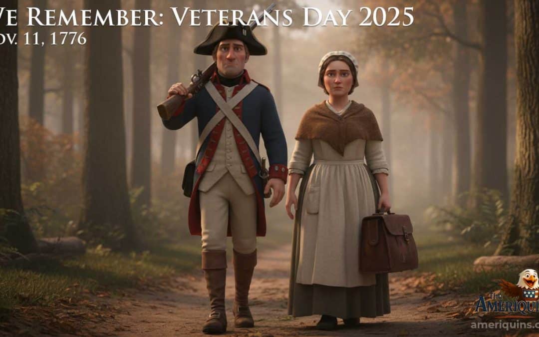 The Ameriquins images of Revolutionary War veterans--a patriot and a woman, ready to render aid to the injured.