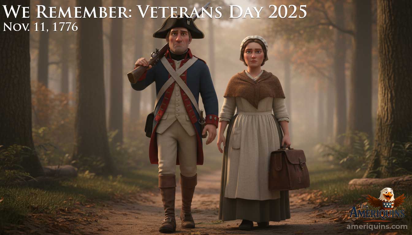 The Ameriquins images of Revolutionary War veterans--a patriot and a woman, ready to render aid to the injured.