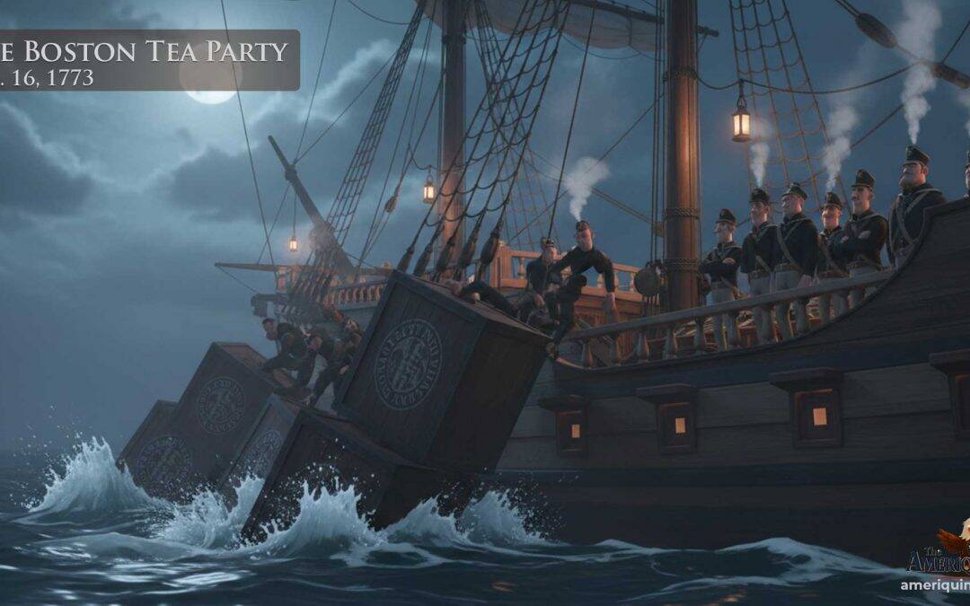 Image depicting the Boston Tea Party on Dec 16, 1773.