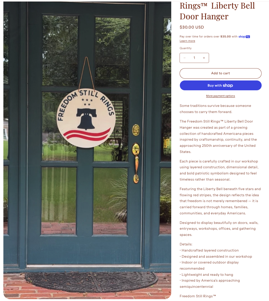 Shopify door hanger listing.
